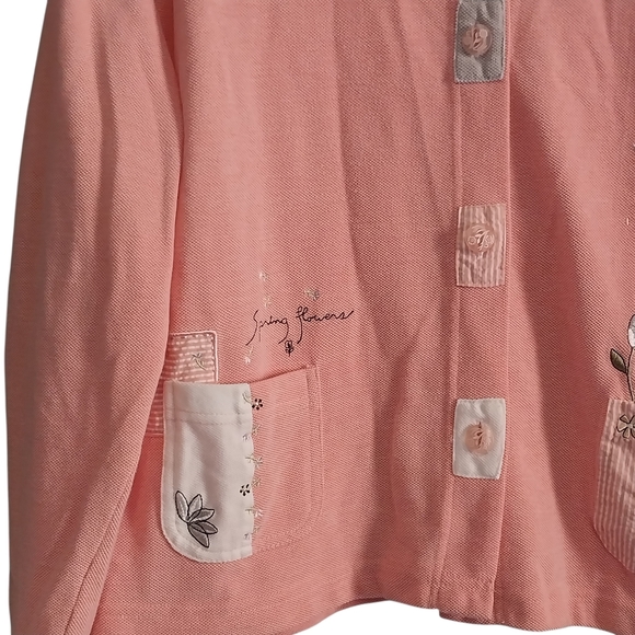 Vintage Koret Size Large Pink Spring Flowers Embroidered Cottagecore Cardigan - Picture 7 of 13